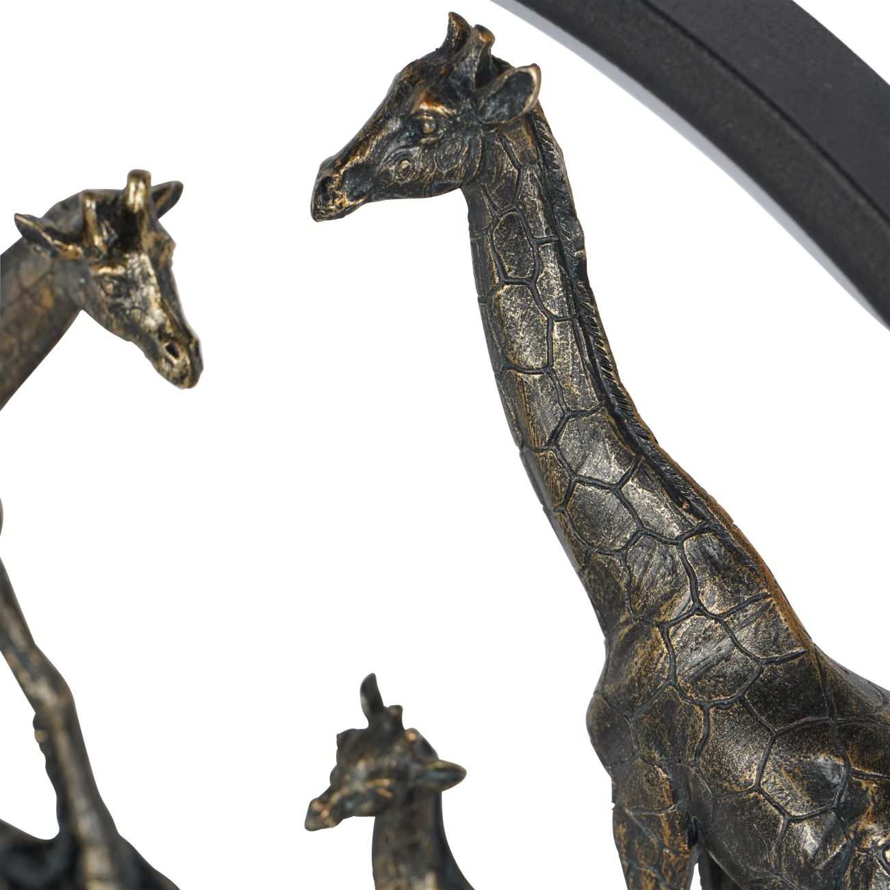 Antique Bronze Giraffe Family Sculpture with LED Ring Light